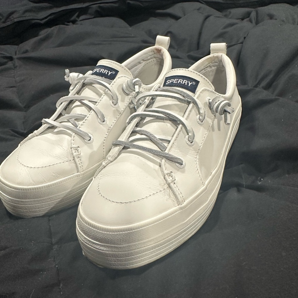 Sperry White Leather Sneakers with Gray Accents NWOT
